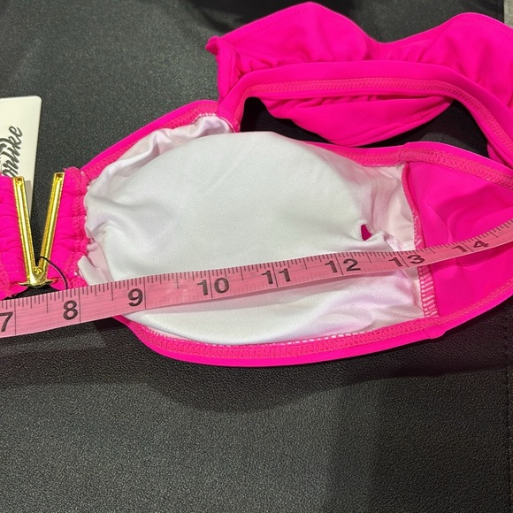 Sporlike High Waisted,V-cut gold trim ruffle top, tie knot/bow bottoms,padded - Picture 11 of 14